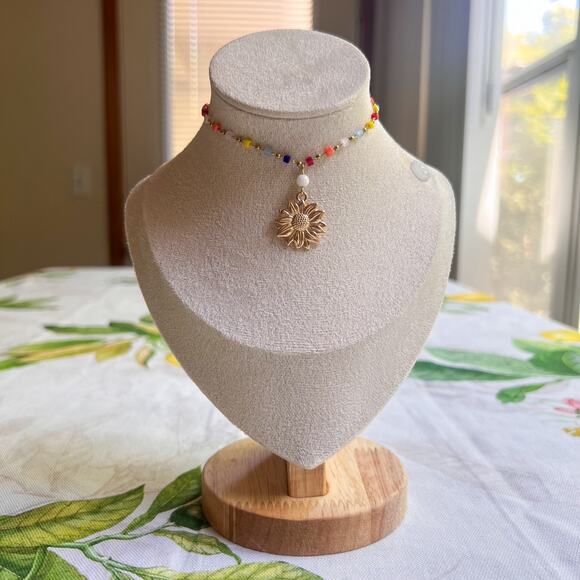 Sunflower Colorful Fun Multicolor Cubed Beaded Chain Boho Floral Casual Choker - Picture 1 of 8